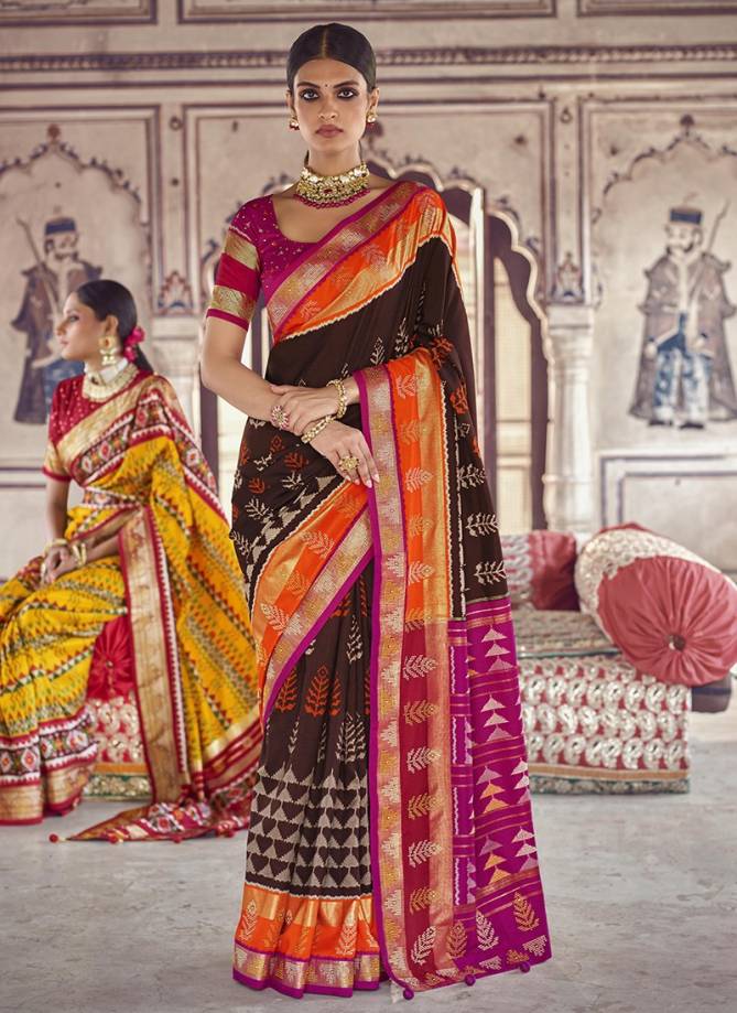 BK Rewaa Patola Silk Wedding Wear Hand Printed With Heavy Jacquard Border and swarovski work Saree Collection